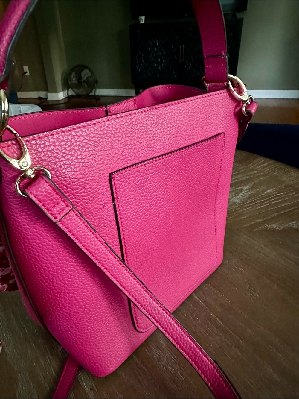 Nanette Lepore Hot Pink Pebbled Vegan Leather Bucket Bag with Scarf - Picture 5 of 5